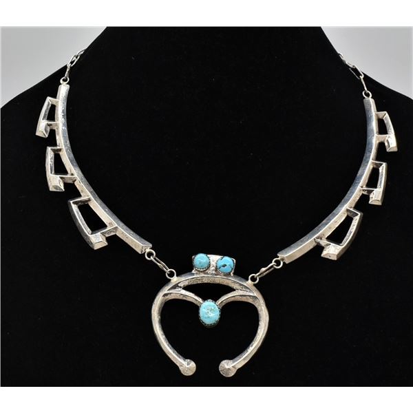 Navajo Sandcast Sterling Squash Blossom Necklace