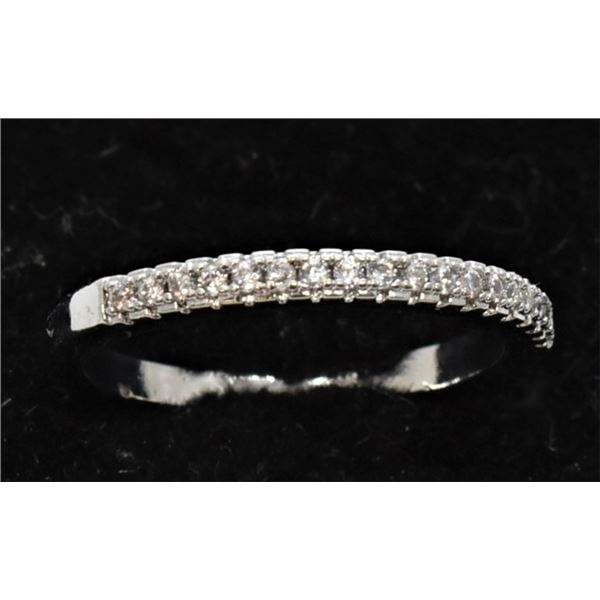 Silver Tone and Diamond Chip Band, Size 7.5