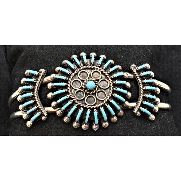 Zuni Sterling Needlepoint Turquoise Cuff Bracelet