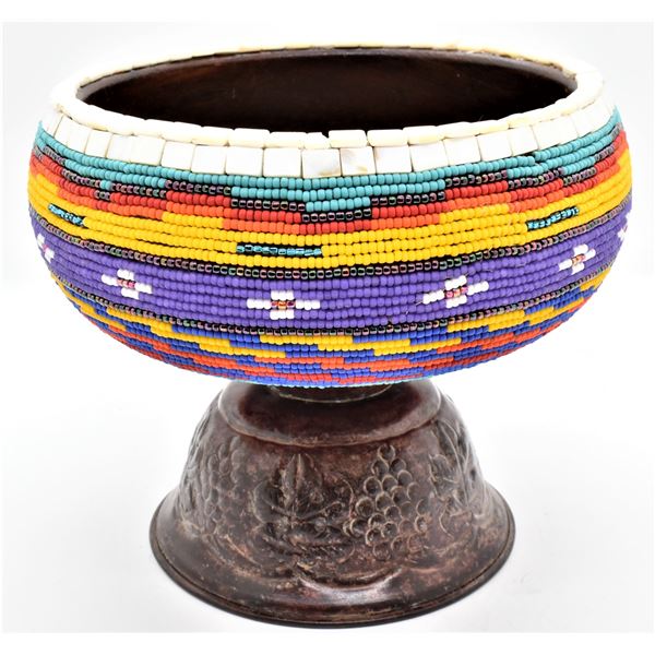 Sioux Hand Beaded Pedestal Bowl by Kills Thunder