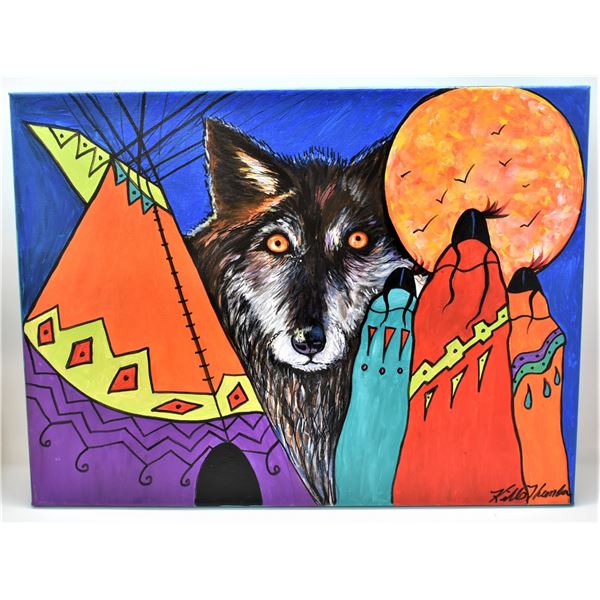 Original Sioux Acrylic Painting by Kills Thunder