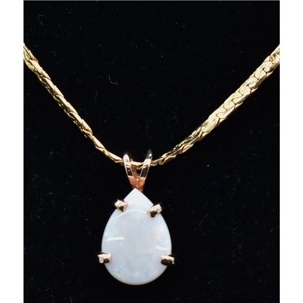 14K Gold Plate Opal Pendant Necklace