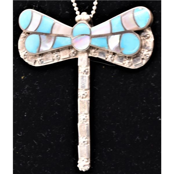 Zuni Sterling Inlay Dragonfly Pin Pendant