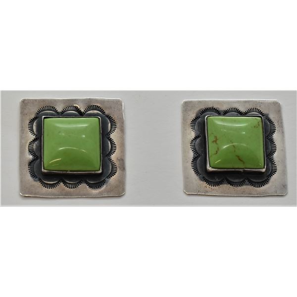 Navajo Sterling Gaspeite Post Earrings by K. Cook