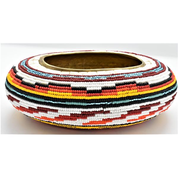 Sioux Beaded Brass Oval Bowl by Kills Thunder