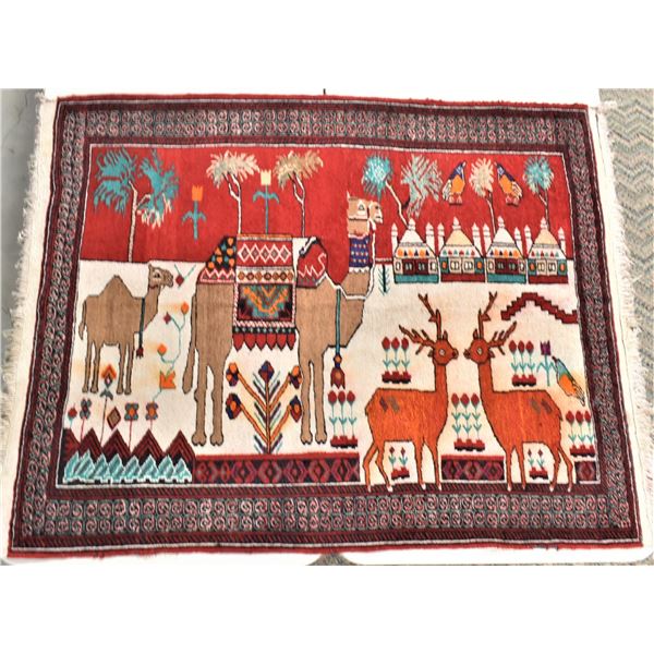 Vintage Fringed Persian Rug, Camel Motif