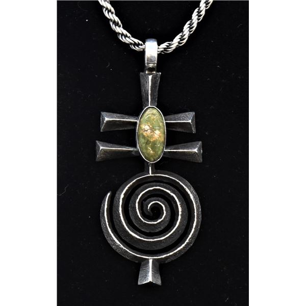 Navajo Tufa Cast Sterling Pendant Necklace
