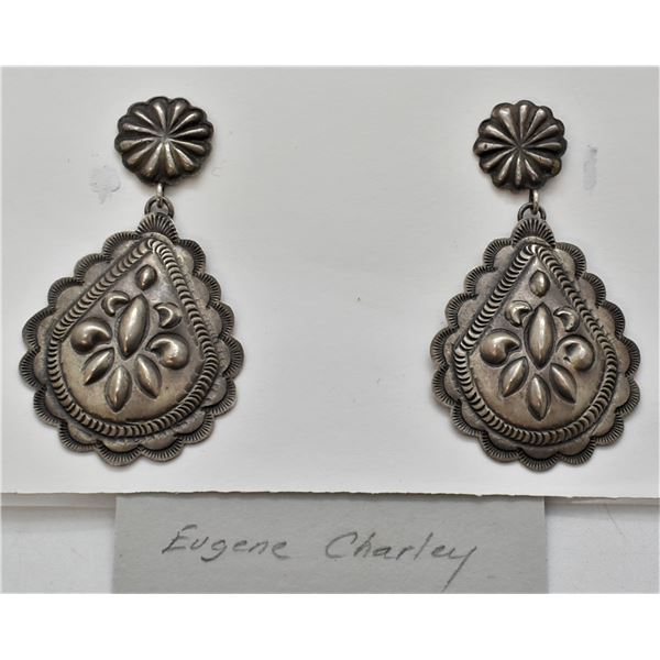 Navajo Brushed Sterling Earrings by E. Charley