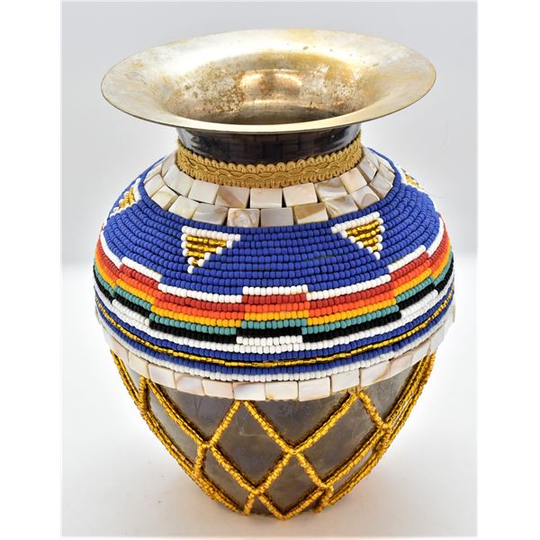 Sioux Beaded Metal Vase by Kathy Kills Thunder