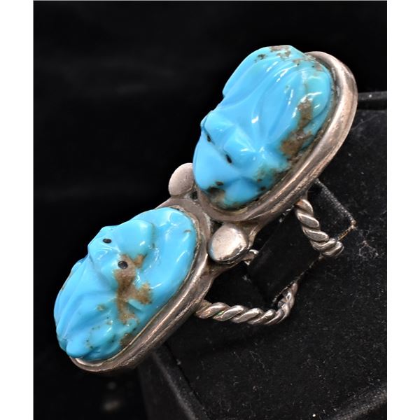 Navajo Sterling Double Frog Fetish Ring, Size 7.25