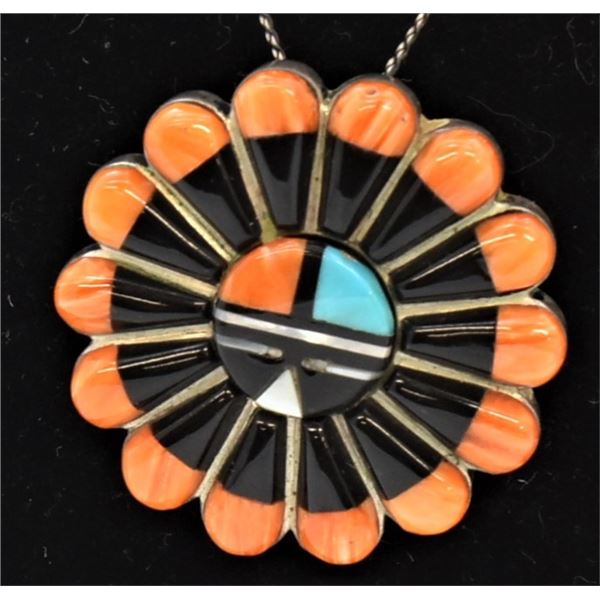 Zuni Inlay Sun Face Pin Pendant Necklace