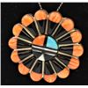 Zuni Inlay Sun Face Pin Pendant Necklace
