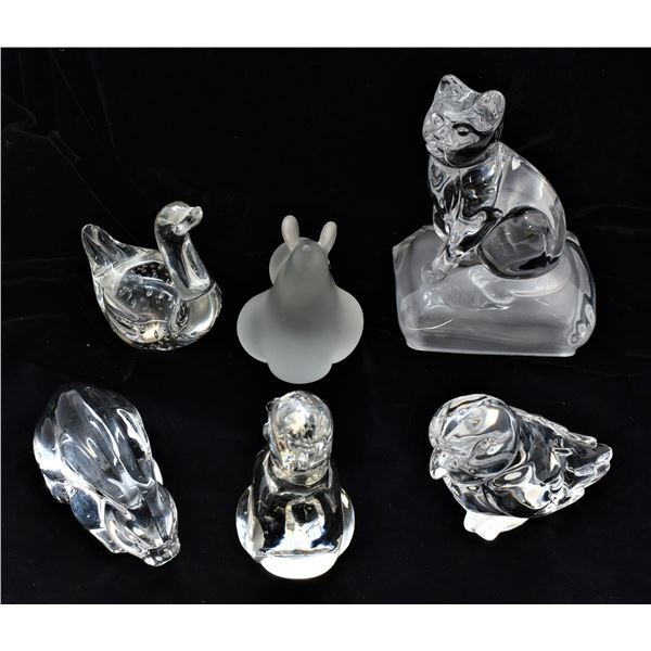6 Crystal Glass Animal Figurines