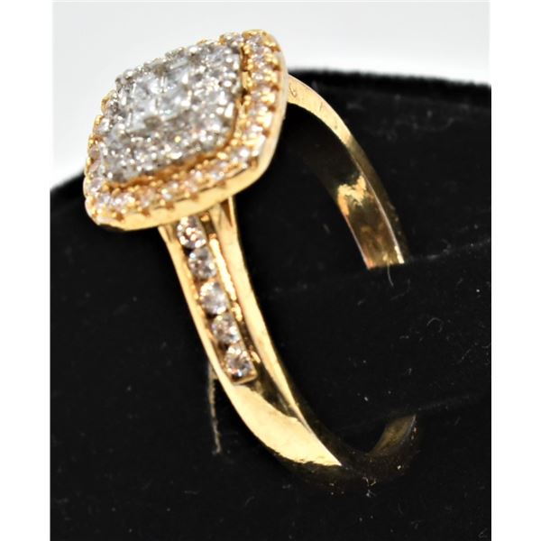 Gold Tone and Diamond Chip Ring, Size 8