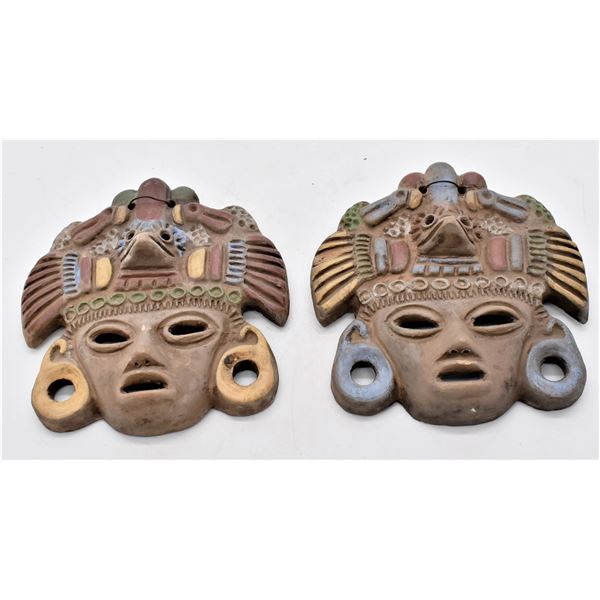 2 Terra Cotta Mayan Style Masks