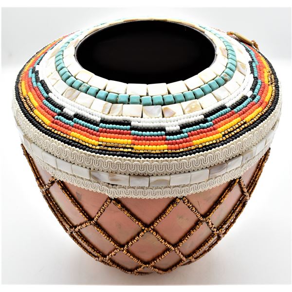 Sioux Beaded Composition Vase by Kills Thunder