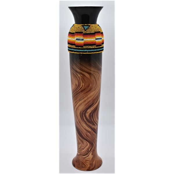 Sioux Beaded Composition Vase by Kills Thunder