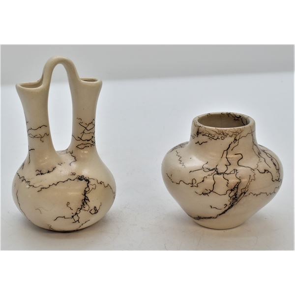 2 Navajo Horse Hair Pottery Jars by M. Vail