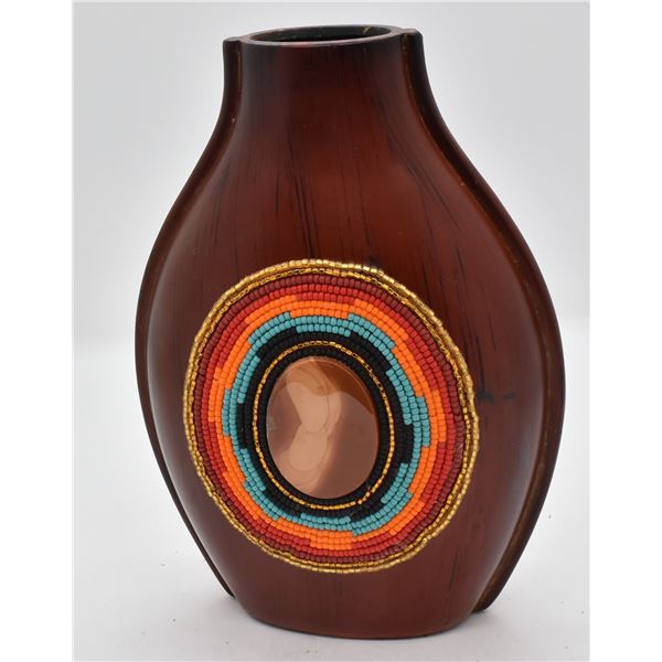 Sioux Hand Beaded Composition Vase, Kills Thunder