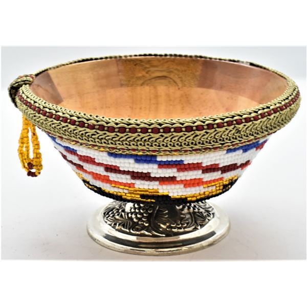 Sioux Beaded Pedestal Bowl by Kathy Kills Thunder