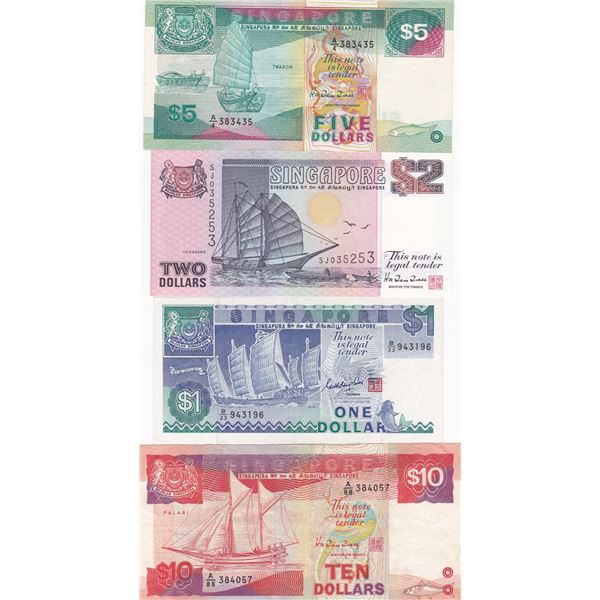Singapore, ND, lot of 4, $1, $2, $5 &5, VF - UNC condition