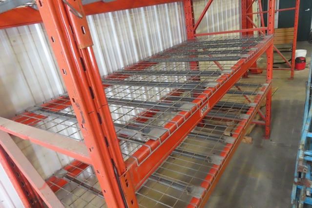 Pallet Racking 3 Uppers 8' High, 20 8' Cross Beams, and Mesh Paneling
