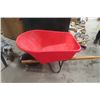 Image 2 : Red Poly Wheel Barrel- Wood Handled, Metal Frame, Rubber Tire 