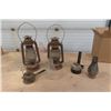 Image 1 : 2 Beacon Barn Lanterns, 2 Glass Chimneys, Wall Mount Burner, Vintage Burner 