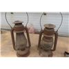 Image 2 : 2 Beacon Barn Lanterns, 2 Glass Chimneys, Wall Mount Burner, Vintage Burner 