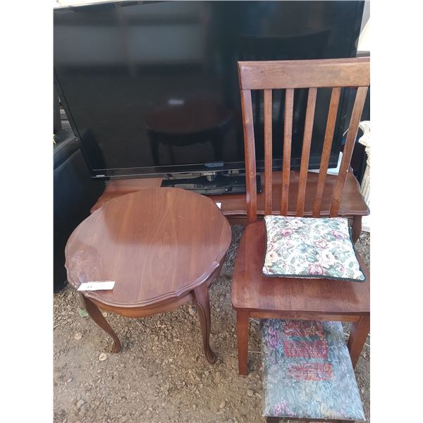 Side Table, Wooden Chair, Embroderied Storage Foot Stool, Embroderied Cushion