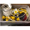 Image 1 : Bin of electrical adapters, roll of 110 wire, and mini heater