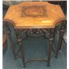Image 2 : Inlaid Walnut Hexagon shape carved table (Approximately 29in x 29in)