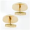 Image 2 : Large Vintage Mens 14K Yellow Gold Oval Jade Squared Puffed Florentine Cufflinks