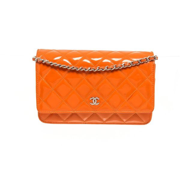 Chanel Orange Patent Leather Woc Flap Shoulder Bag