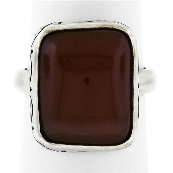 Vintage Sterling Silver Cushion Cabochon Carnelian Solitaire Ring