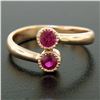 Image 5 : NEW Custom Made 14k Rose Gold Round Bezel Set Ruby Two Stone Simple Bypass Ring