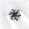 Image 3 : Vintage 18k White Gold 3.15 ctw Oval Sapphire Round Diamond Tiered Cluster Ring