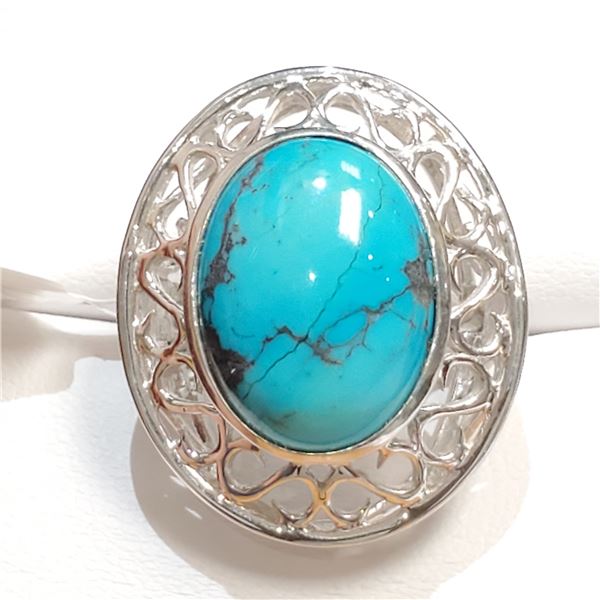 SILVER TURQUOISE RING (~WEIGHT 12.5G) SIZE 10.5