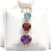 Image 1 : 10K YELLOW GOLD BLUE TOPAZ,GARNET&AMETHYST PENDANT