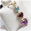 Image 2 : 10K YELLOW GOLD BLUE TOPAZ,GARNET&AMETHYST PENDANT