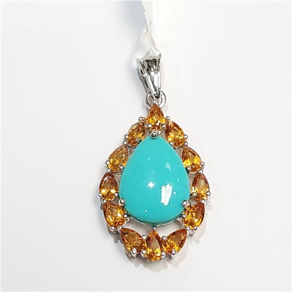 SILVER TURQUOISE & CITRINE PENDANT