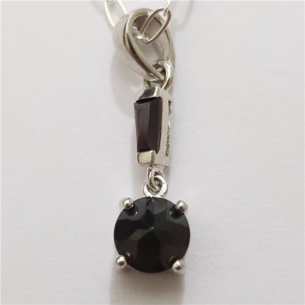 SILVER BLACK ONYX 16  NECKLACE