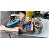 Image 1 : 2 TRAYS OF HARDWARE, CHISELS, METAL FISH TAPE
