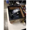 Image 2 : BOX OF TOOLS,  FILTERS, TWO LIGHT FIXTURES AND MAN CAVE SIGN