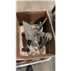 Image 2 : TOTE AND BOX OF SHOP SUPPLIES, PLUMBING FITTINGS, WIRE BRUSH WHEELS, BUFFING PADS, HOOKS