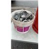 Image 2 : OILY WASTE BIN AND PAIL OF HOSE CLAMPS AND HARDWARE