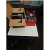 Image 1 : BOX AND TRAY OF POWER TOOLS AND HARDWARE