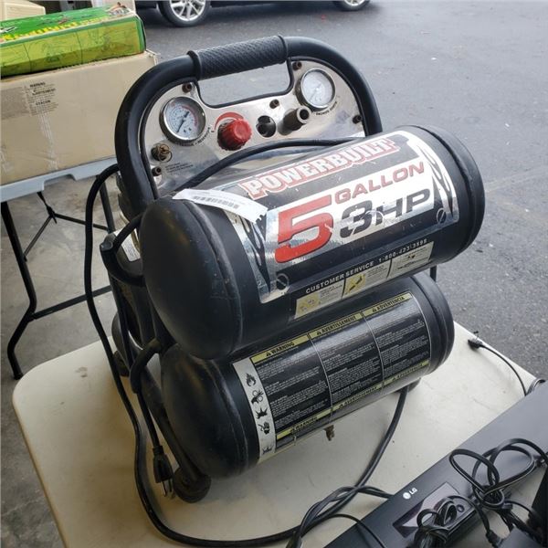 POWERBUILT 5 GALLON 3HP DUAL TANK AIR COMPRESSOR WORKING