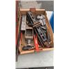 Image 2 : BOX OF TUBES, WHEEL WITH TRAY AND BUCKET OF CAR JACK AND AXLE STANDS