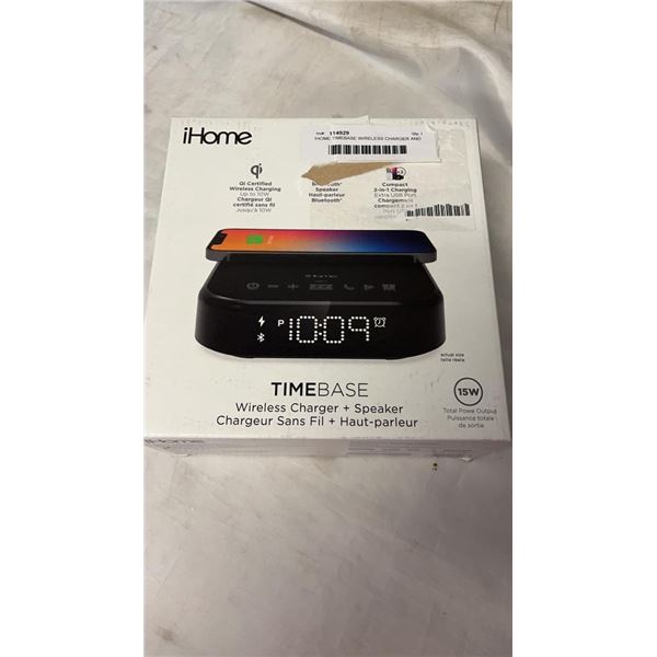 IHOME TIMEBASE WIRELESS CHARGER AND SPEAKER